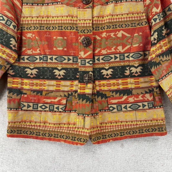Chicos Jacket Womens Size XS Cropped Aztec Print Tan Red Green Metal Buttons - Picture 5 of 13